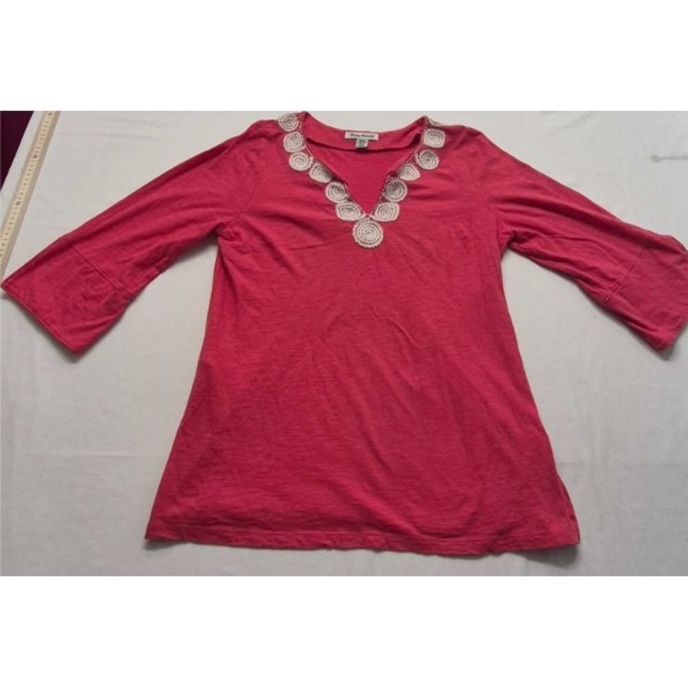Tommy Bahama women's pink Keira Isle of Bliss‎ Tunic sz. M 3/4 sleeves/v-neck